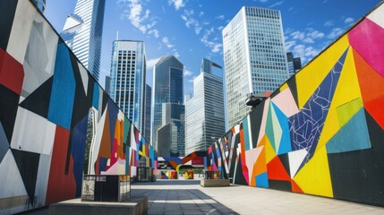 Wide view of La DÃ©fense with geometric buildings and outdoor art.