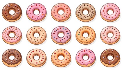 Obraz premium A set of doughnut illustrations on a white background