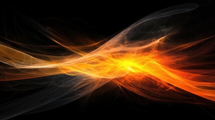 AI in software companies design. Abstract orange and black wave patterns with glowing effects.