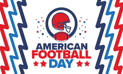 Obraz premium American Football Day. Holiday for American football fans in United States. Game Day. Professional team sport. Championship. Ball and Helmet. Sport poster. Vector illustration