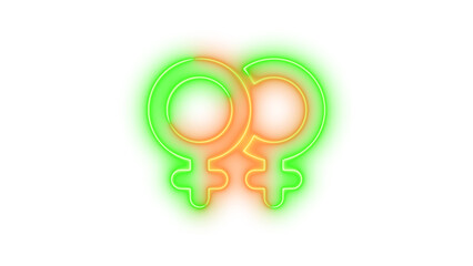 Neon venus double icon brown green color glowing with transparent background