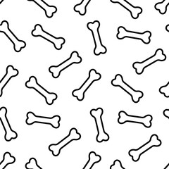 Black simple line bones on white background. Vector seamless pattern.