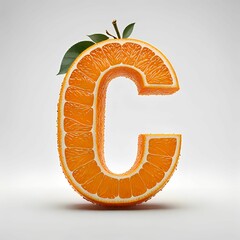Letter C from an orange fruit slice. Design for presentation of vitamin and medicine packaging, advertising, background display of cosmetic products. Natural vitamin C citruses and fruits. 