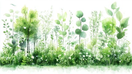 Delicate botanical watercolor illustration of lush greenery with soft gradients for artistic background design