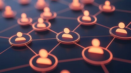 A digital network representation with interconnected user icons, showcasing relationships and connections in a modern, tech-inspired design.
