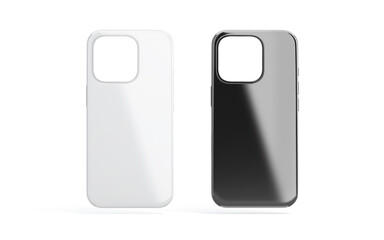 Blank black and white glossy phone case mockup, front view