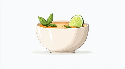 Fresh and Flavorful Soup with Mint Leaves and Lime Slice in a White Bowl