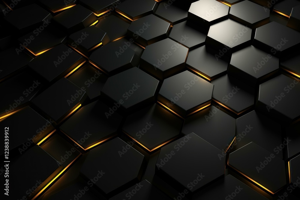 Poster abstract background featuring a dark surface covered in hexagonal shapes with illuminated edges, cre