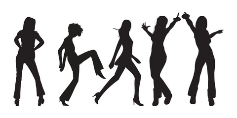 silhouettes of woman dancing people vector set.