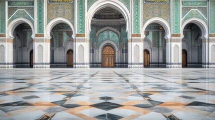Obraz premium Elegant Mosque Courtyard With Ornate Arches and Marble Floor