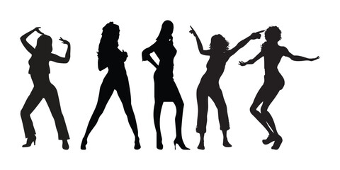 silhouettes of woman dancing people vector set.