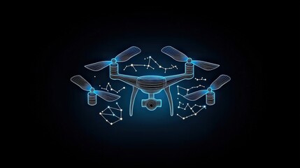 Futuristic Drone with Technology Background and Geometric Pattern Elements in Neon Style