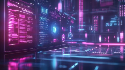 Obraz premium Business analytics, futuristic AI-powered dashboard, 3D illustration.