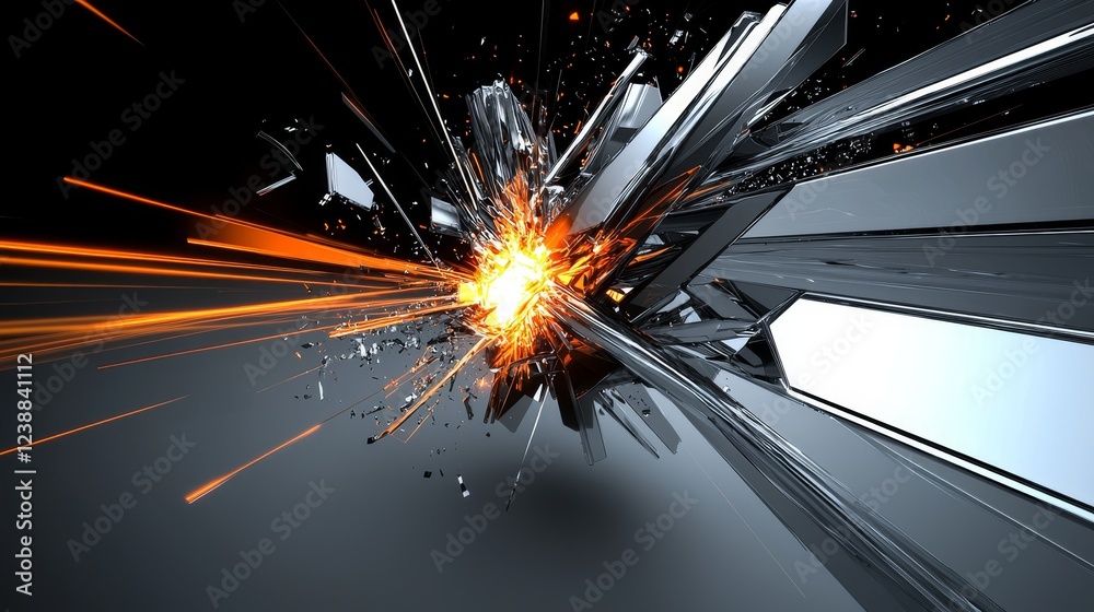 Poster abstract journey through particle physics with explosive visual effects