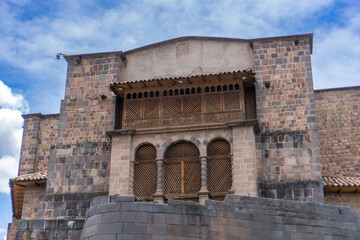 Fototapeta premium Historic Coricancha Temple in Cusco Peru showcasing Inca stonework and Spanish colonial influence