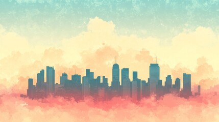 Fototapeta premium Pastel City Skyline at Sunset