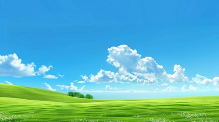 Obraz premium Blue sky with a few fluffy white clouds over a green field
