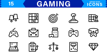 Game & Esports Icon Pack. Modern Vector Illustrations for Gaming Consoles, Controllers, Tournaments, and Digital Entertainment Design
