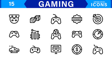 Game & Esports Icon Pack. Modern Vector Illustrations for Gaming Consoles, Controllers, Tournaments, and Digital Entertainment Design