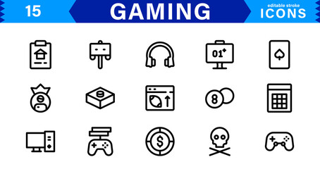 Game & Esports Icon Pack. Modern Vector Illustrations for Gaming Consoles, Controllers, Tournaments, and Digital Entertainment Design