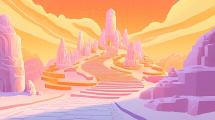 Fototapeta premium Pixel Art Fantasy City at Sunset