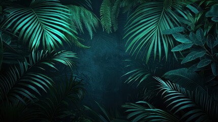 Lush Tropical Rainforest Foliage Dark Green Palm Leaves Exotic Jungle Plants Background