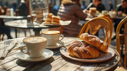 A street cafÃ© in Paris with people enjoying pastries and coffee.