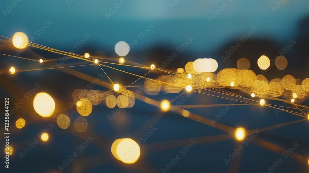 Poster cosmic strings weaving through a digital universe with soft glows and lights