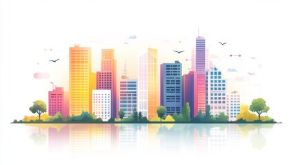 Obraz premium Colorful City Skyline Illustration at Sunset
