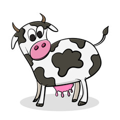Drawing of a cute cow with cartoon style vector illustration graphic