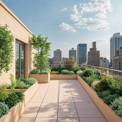 Naklejka premium Rooftop garden area beige and green on plain white background