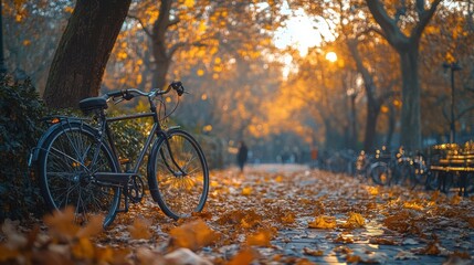 Fototapeta premium Autumn bike ride along a park path