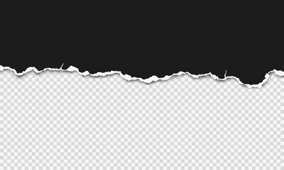 Vector horizontal torn paper edge. Ripped paper strip with soft shadow.