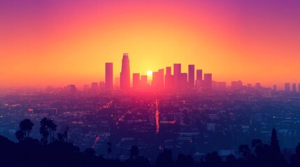 Vibrant City Skyline at Sunset
