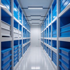 Obraz premium Storage room area light blue and white on plain white background