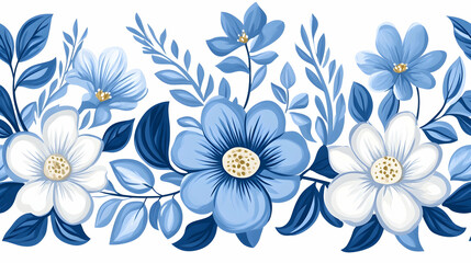 Blue and white floral border design; perfect for wedding invitations or textile prints