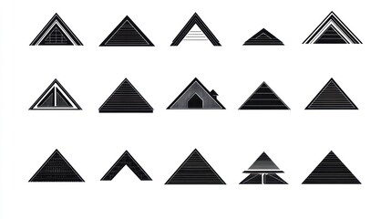 Triangular house designs, architectural styles, white background, home construction