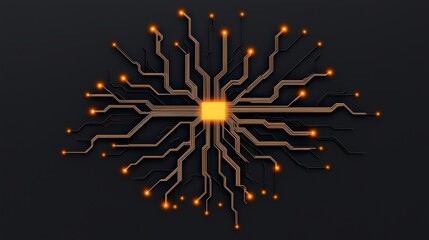 Fototapeta premium Futuristic Circuit Board Design with Bright Orange Lights on Dark Background