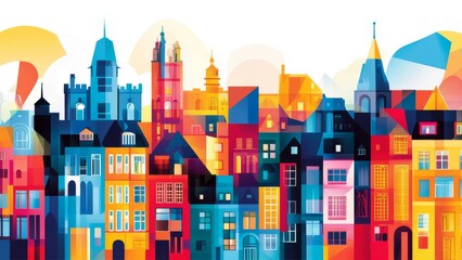 Obraz premium Vibrant Colorful Cityscape Illustration