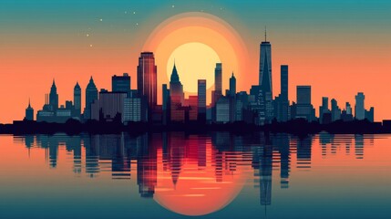 Fototapeta premium City Skyline Sunset Reflection