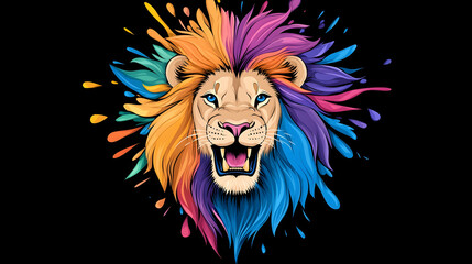 Obraz premium Colorful lion mane, vibrant splash art, dark background, graphic design