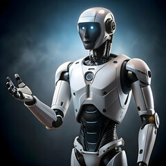Advanced futuristic robot posing with open hand technology innovation 3d ai grey dark model white