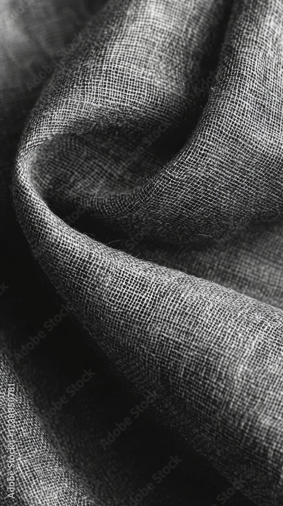 Poster a close-up view of a soft black linen fabric, inviting the eye with its intricate texture and subtle