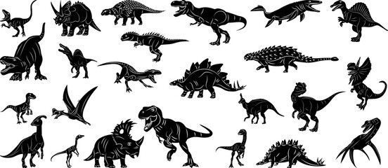 Naklejka premium dinosaurs collection, set silhouette on white background vector