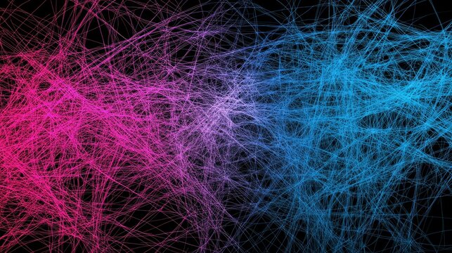 Abstract background with pink and blue tangled lines.