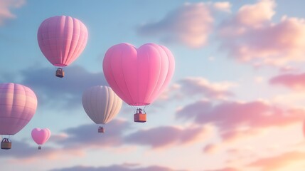 Obraz premium Romantic Hot Air Balloons in Heart Shapes Floating Above Clouds