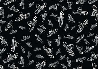 Mexican Hat Seamless Pattern Line Art Vector Illustration. Mexican Hat Background 14