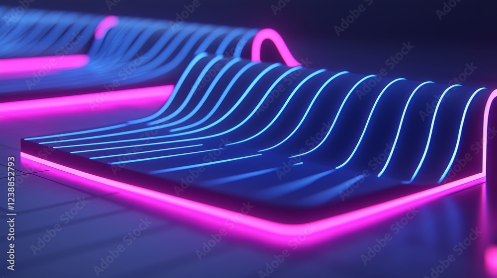 Poster dynamic visualization of quantum field theory with colorful neon waves