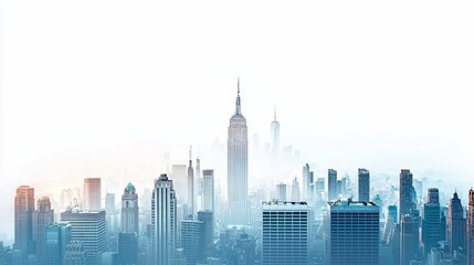 Fototapeta premium Cityscape, sunrise, hazy skyline, urban panorama, website banner