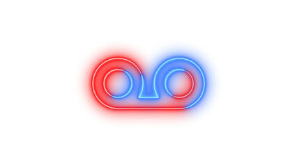 Neon voicemail icon blue red color glowing with transparent background